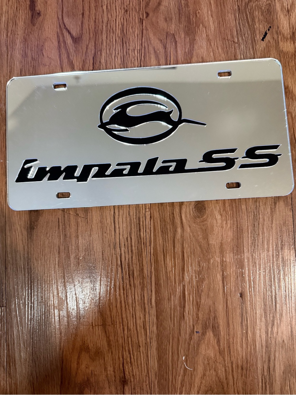 Impala SS Mirror License Plate - Silver & Black